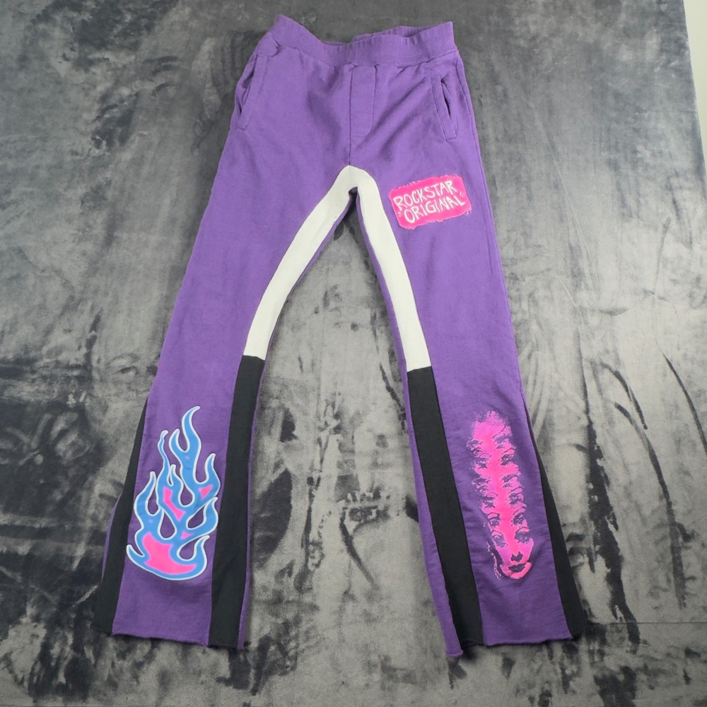 Rockstar Original Sweatpants Kids 16 Purple Flame Graphic Streetwear Flare